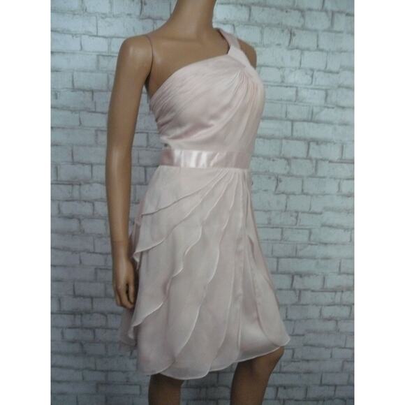 $149 Adrianna Papell Blush Pink Chiffon Tiered Flutter Sheath Dress 14 NWT A218 - Picture 8 of 12
